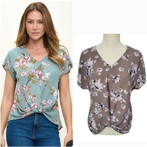 West kei Leah Short Sleeve Woven Top Floral Taupe Sz Small